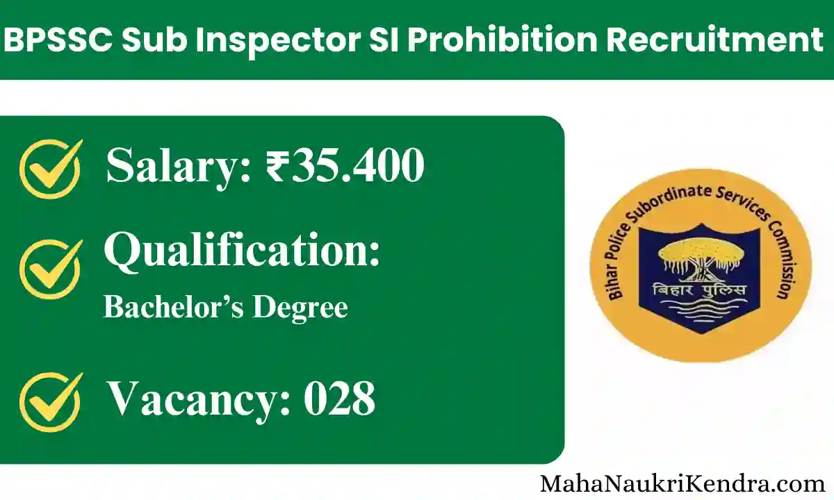 BPSSC Sub Inspector SI Prohibition Recruitment 2024 Apply Online for 28 Post