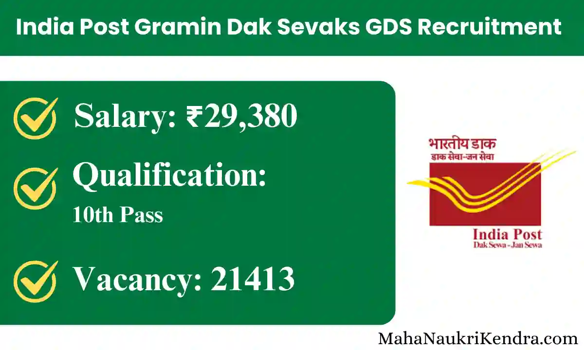 India Post Gramin Dak Sevaks GDS Recruitment 2025 Apply for 21413 Post